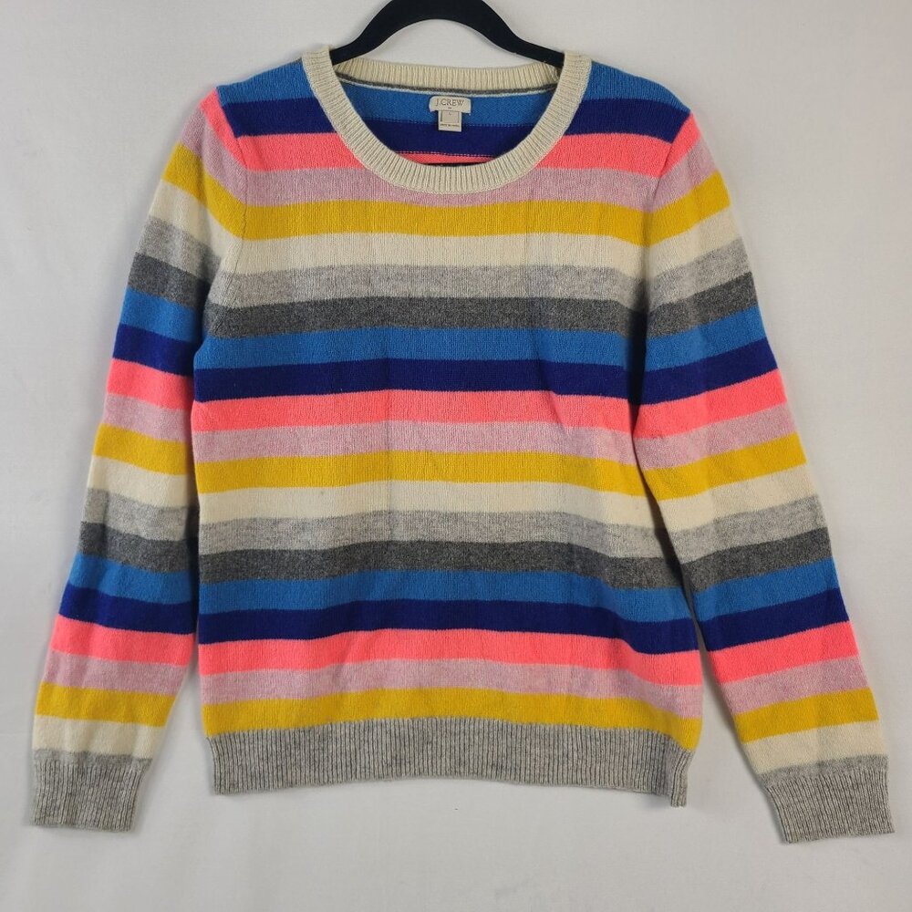 J.Crew Multicolor Striped Wool Blend Crewneck Sweater Soft Cozy Sz L